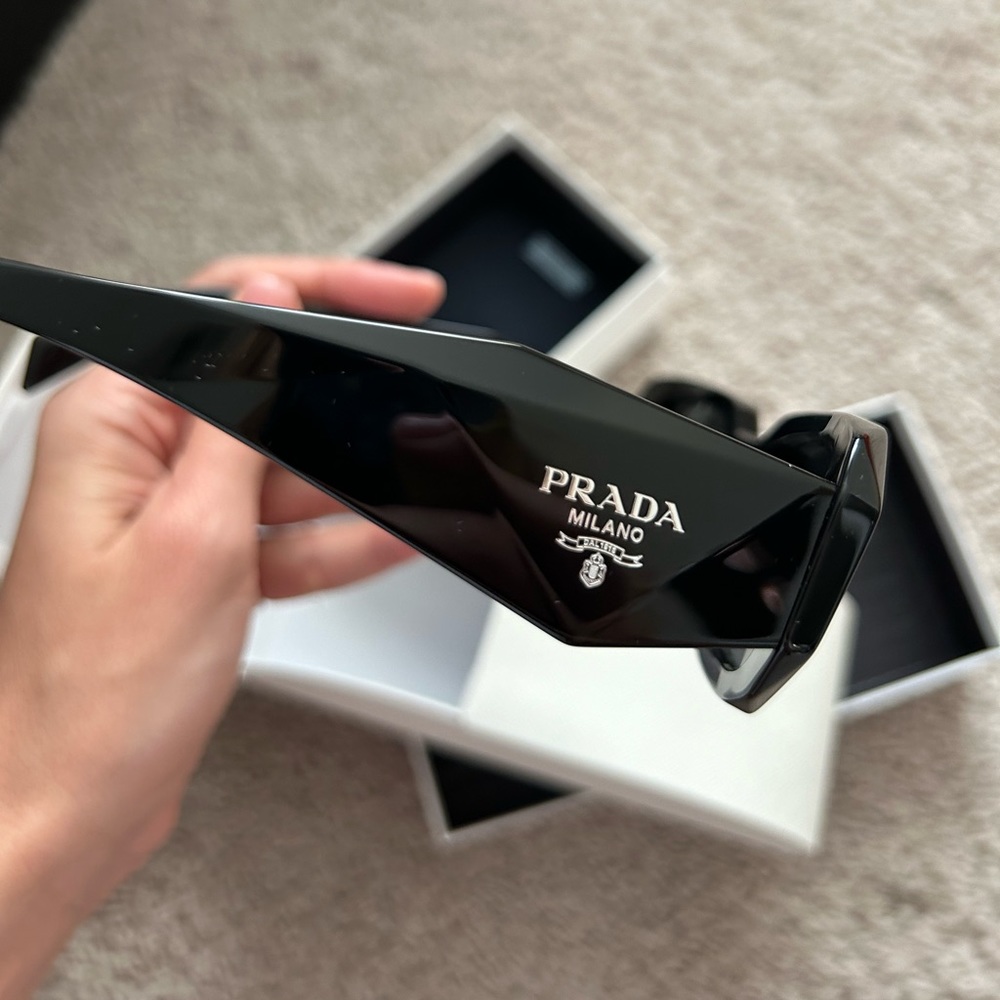 Prada SPR 17W 1AB5S0 Black Plastic Rectangle Sunglasses Dark Grey Lens - Picture 6 of 12